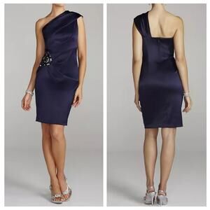 Elegant One-Shoulder Navy Dress